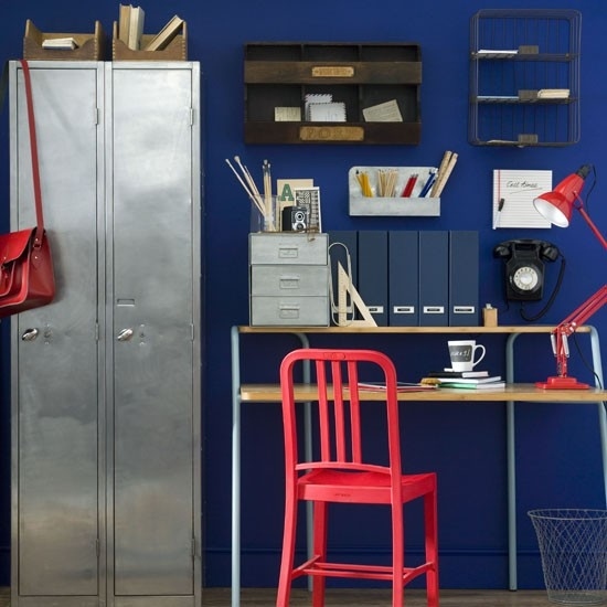 Viver ideias Gabinete doméstico - vermelho metálico - azul escuro - armário industrial chique