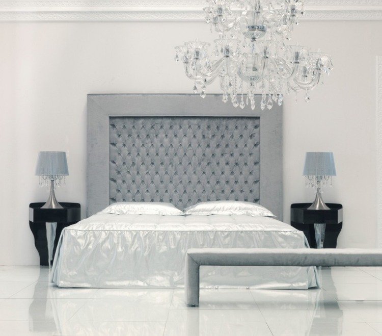 ideias-cama-cabeceira-lustre-cristal-vidro-luxo-móveis-preto-cinza