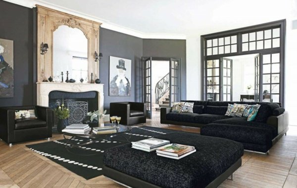 super-elegante-decoração-interior-sofá-preto