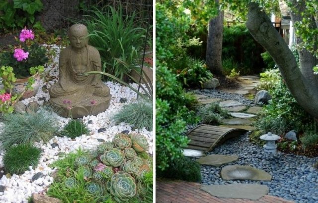 jardim com figuras de Buda pequenas pontes sentimento zen