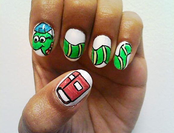 Nail Design-Ideias-Escola-Motifs-Hard-Working-Worm-Bookworm-Inglês