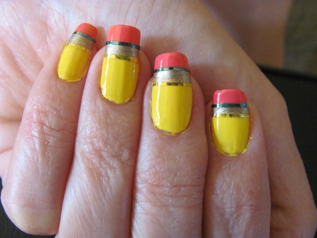 nail-design-ideas-school-motifs-yellow-pencil-rubber-silver-edge