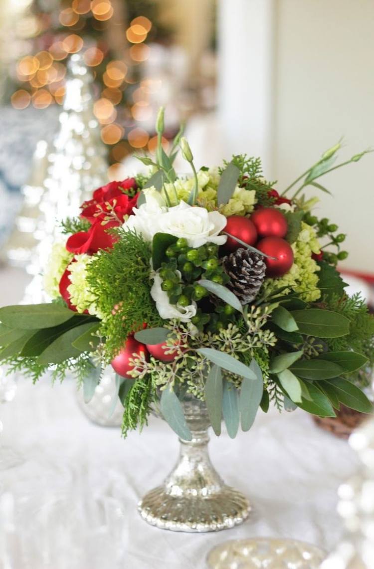 decoração de mesa idéias de casamento para o Natal arranjo de flores vaso de prata