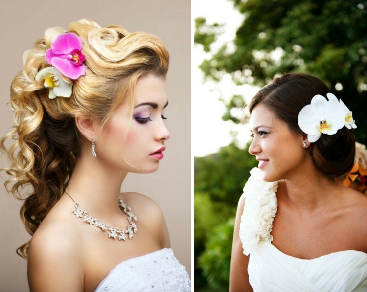 acessórios penteados de noiva flores orquídeas rosa branco cachos vestidos de noiva