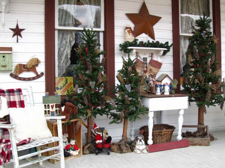 ideias decoração de natal varanda externa rústica meias tannenbaeume estrela