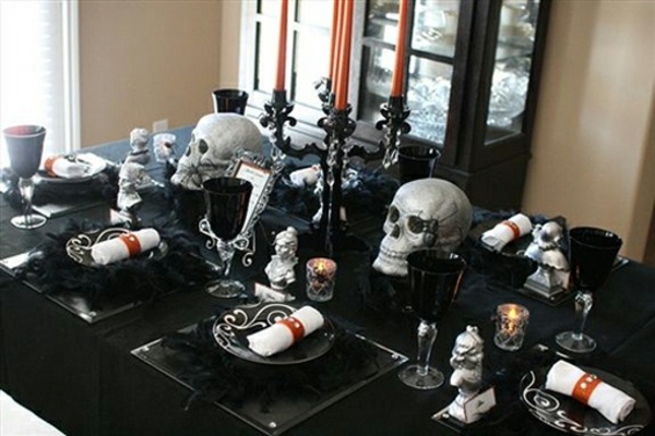 decoração de mesa preto e branco Halloween