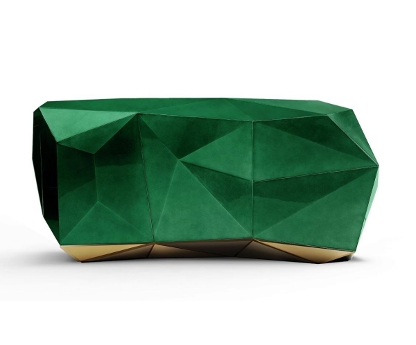 Aparadores de designer Boca do Lobo diamante verde ótica facetada