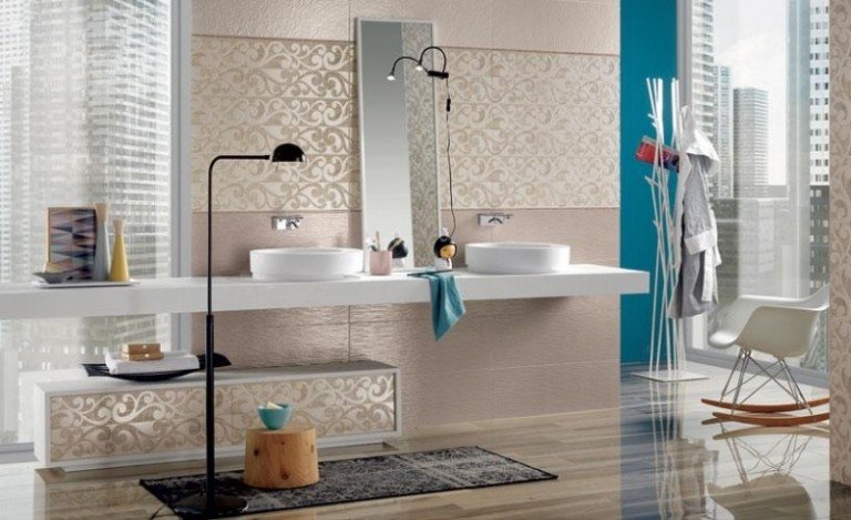 Design de banheiro-azulejos-motivos naturais-champanhe-cor-empreinte