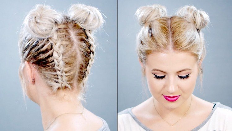 Hochstekcfrisuren mit Pigtail Bun Penteado Instruções Dois Pães Penteados