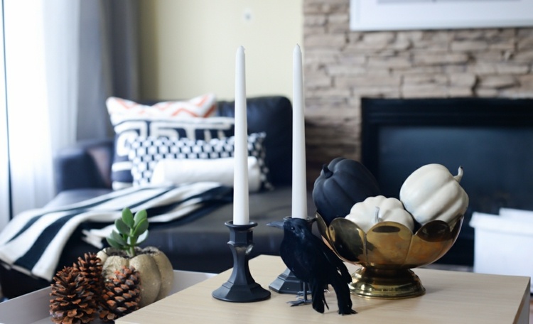 decoração de halloween para a mesa abóbora cones de ouro branco preto tigela