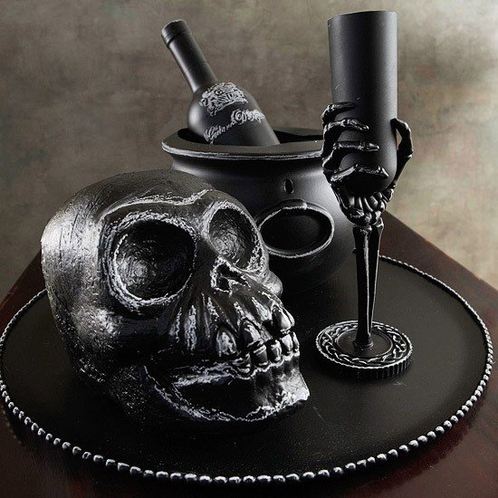 Decoração gótica para conjunto de mesa de caveira negra de Halloween