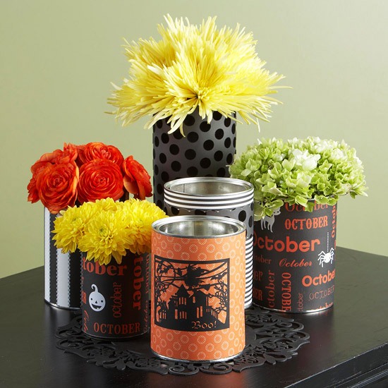 Idéias para decoração de mesa com modelos para vasos de flores faça você mesmo, latas de metal