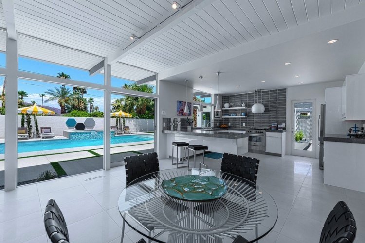 set up-gray-kitchen-dinette-pool-view