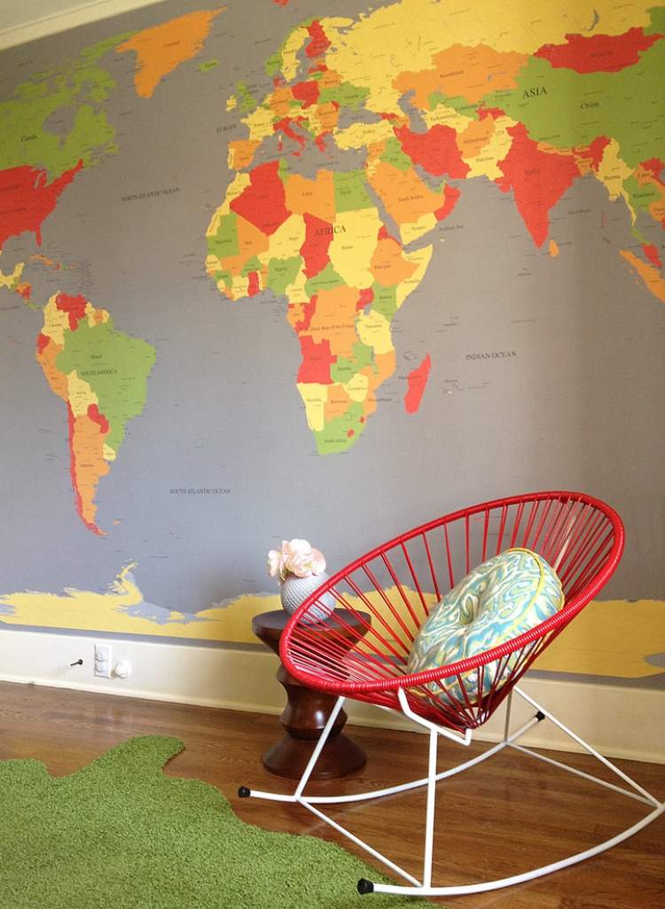 color-wall-design-child room-wallpaper-world-map-colorful