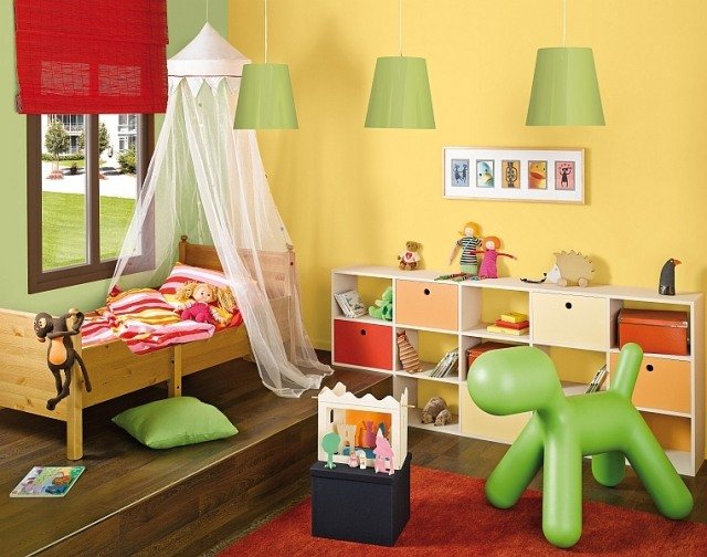 quarto-crianças-cores-amarelo-verde-cortina-cama de solteiro