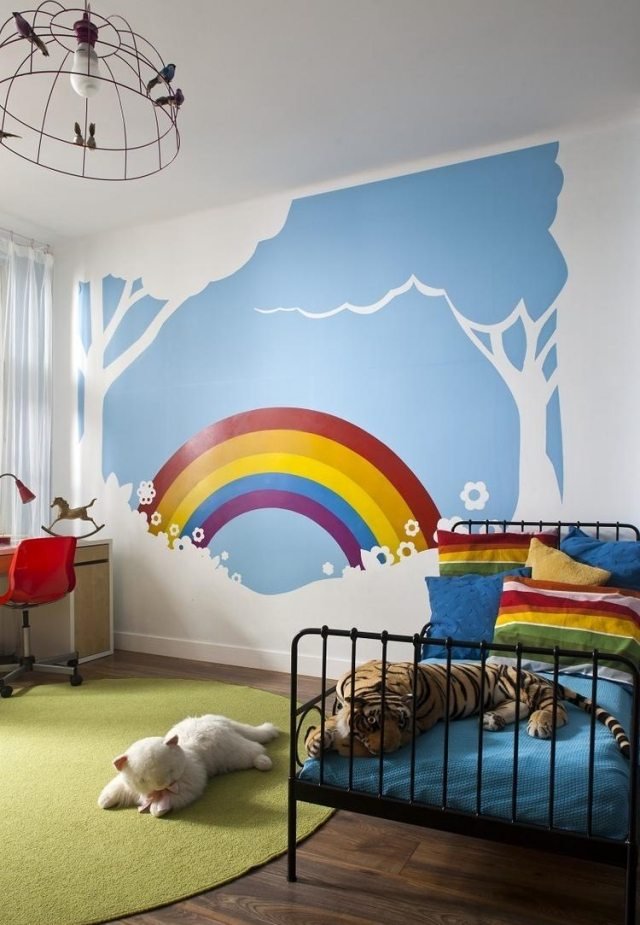 ideias-parede-design-quarto infantil-arco-íris-céu-azul