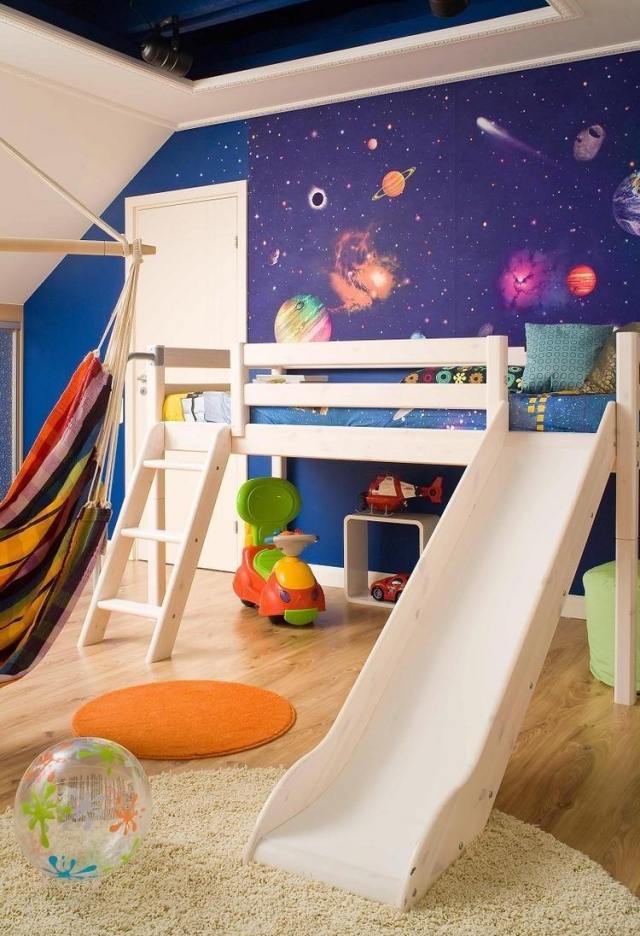 ideias-parede-design-quarto infantil-papel de parede-espaço-loft-cama-slide