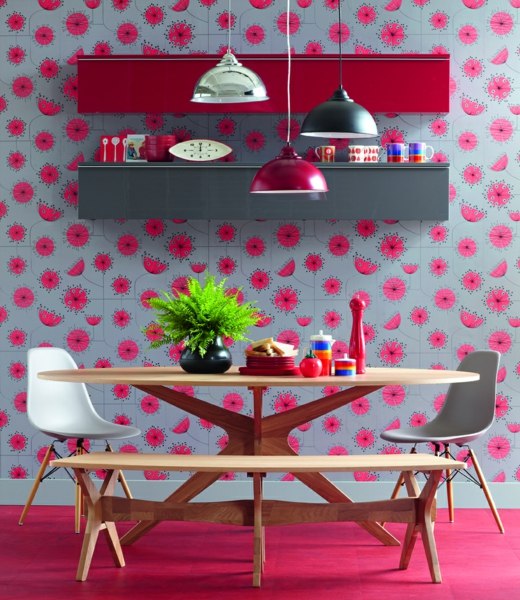 Sala de jantar com design vermelho - ideias