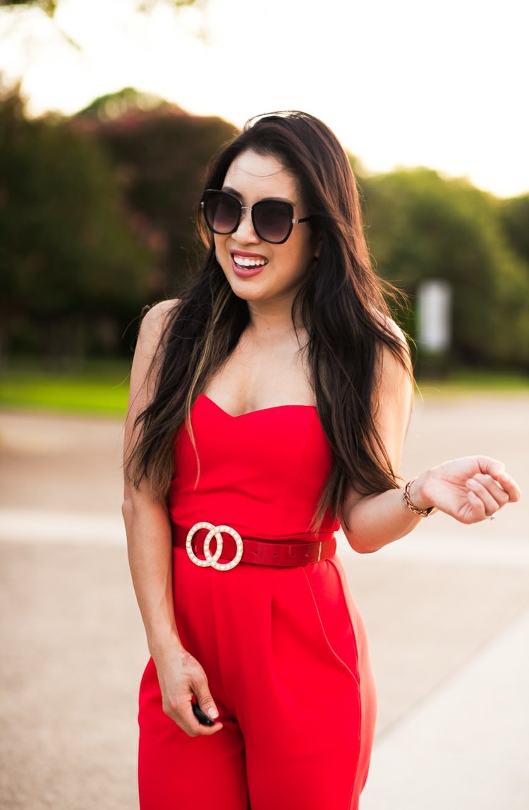 Ideias de roupas para cintos de cintura elegante macacão vermelho sem alças tendências da moda feminina