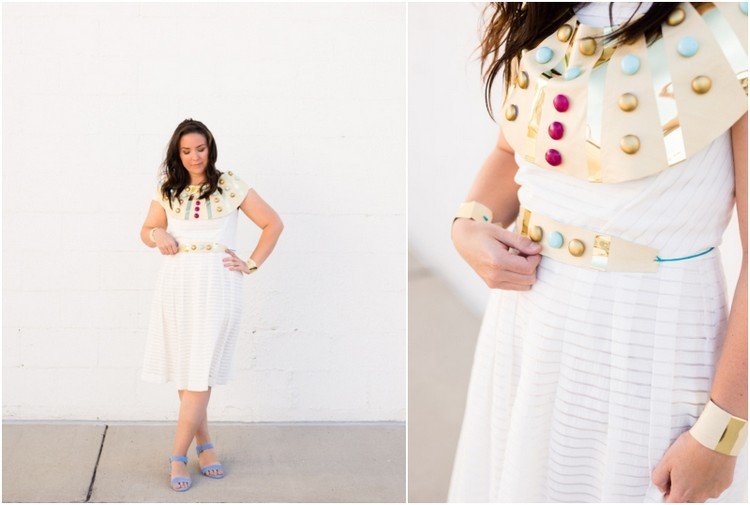 fantasia mulher egípcia vestido branco joias DIY