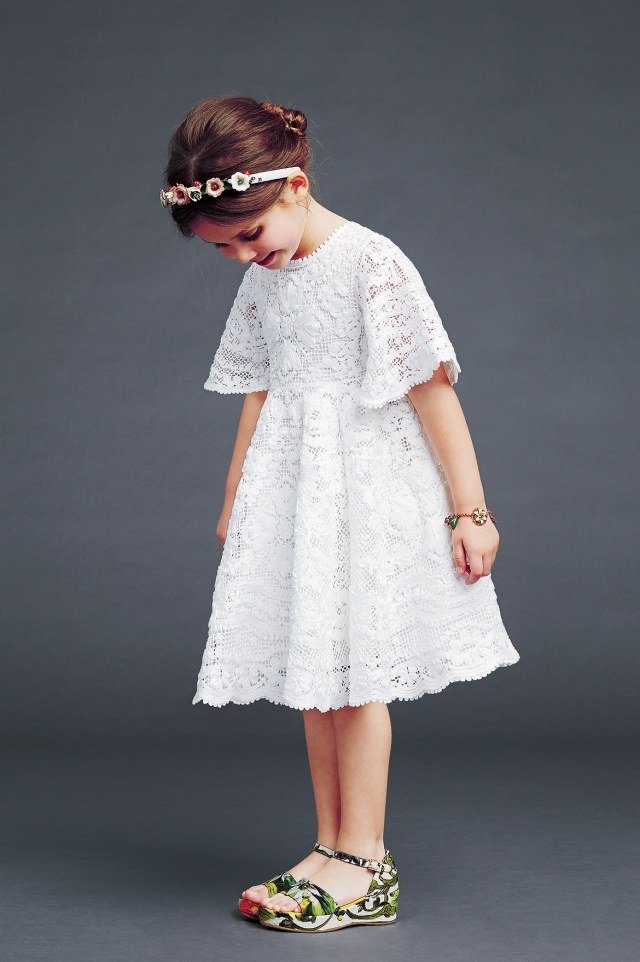 Moda feminina de alta costura elegante-infantil-escola de moda matrícula-dolce-gabbana-renda-vestido-branco