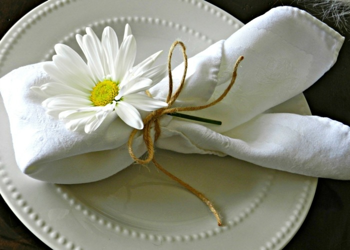 Páscoa decoração de mesa-guardanapo-coelho-branco-margarida-prato-páscoa-primavera