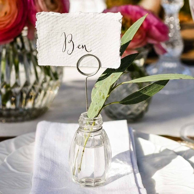 flores em vaso, porta-cartões, decorações para a mesa, presentear os convidados do casamento