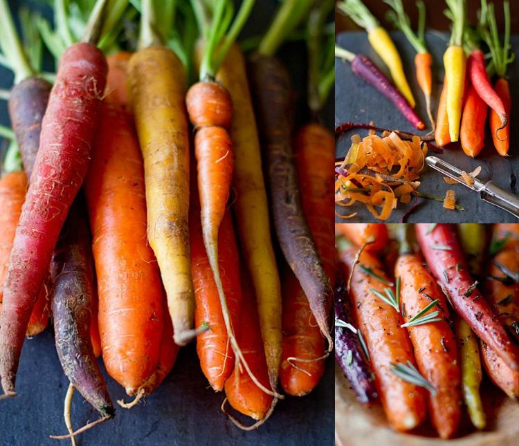 receitas abertas de cenouras descascadas em cores diferentes