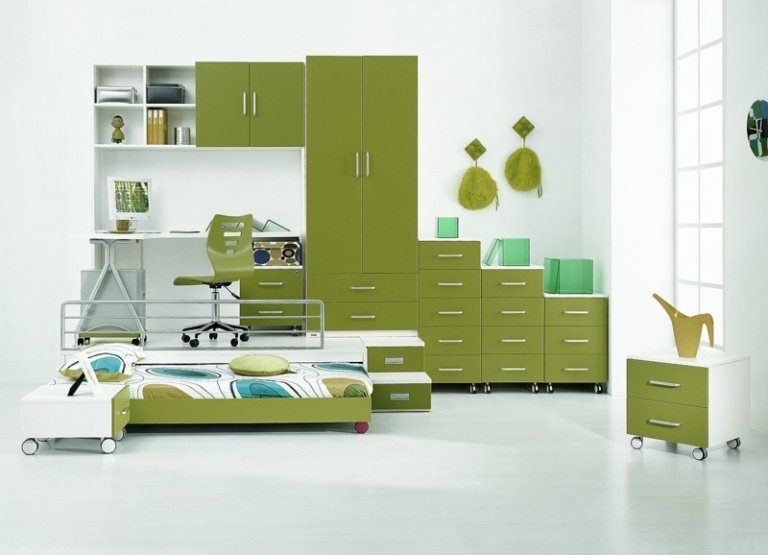 quarto infantil mobiliário de design verde oliva guarda-roupa