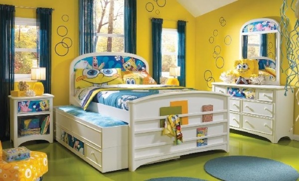 Idéias de design de quarto infantil Sponge Bob azul amarelo