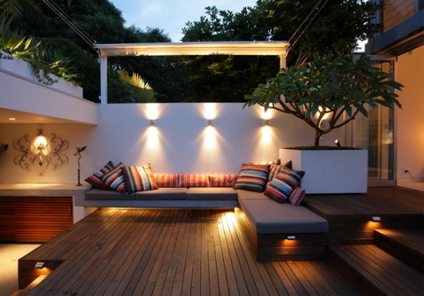 Conjunto de sala de iluminação de ideias de design de terraço Bankirai