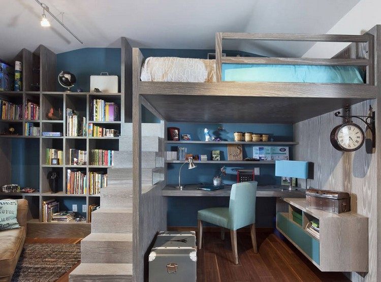 pequeno-quarto-criança-mobília-idéias-loft-cama-mesa-abaixo