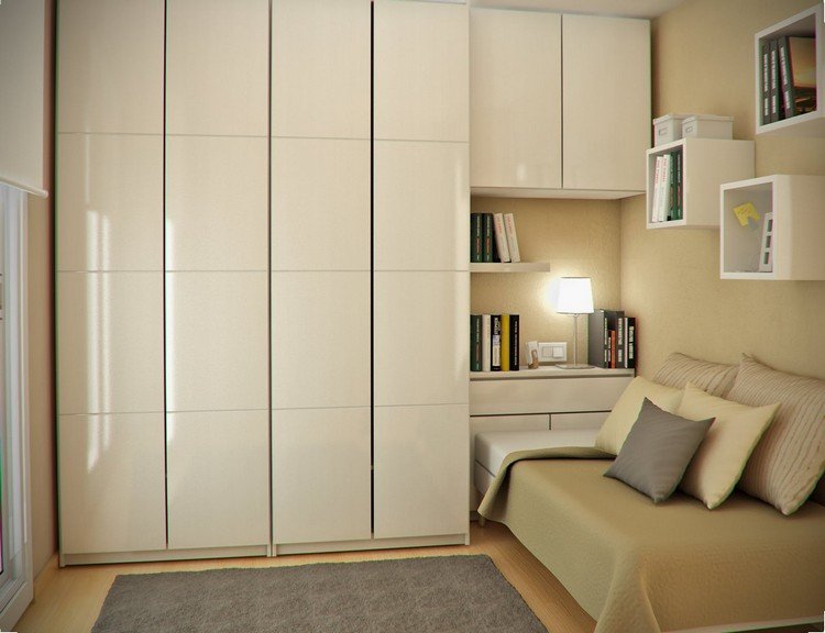 quarto-criança-pequeno-design-interior-bege-embutido-armário-alça-livre