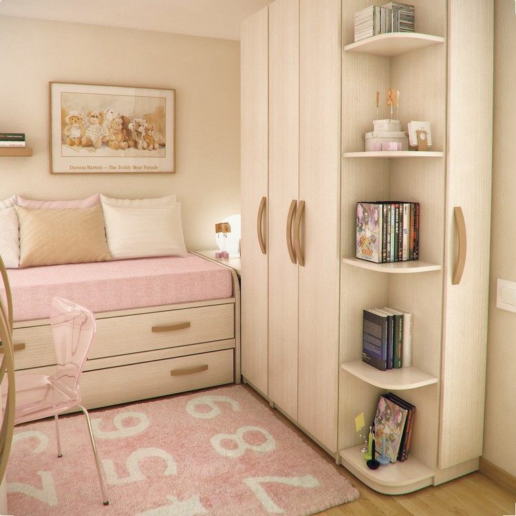 pequeno-quarto-infantil-interior-design-meninas-madeira-clara-guarda-roupa-prateleiras de canto