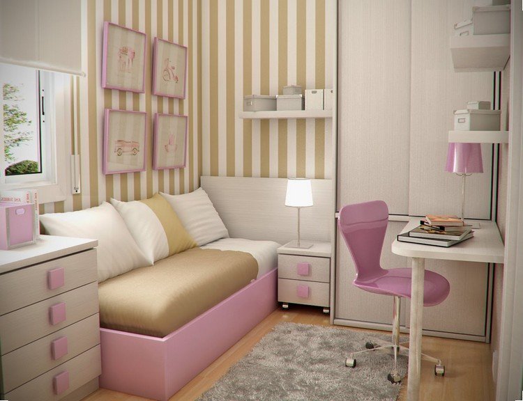 pequeno-berçário-quarto-design-menina-branco-rosa-tiras de parede