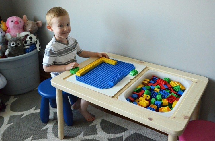 mesa de lego quarto infantil mesa de jogo blocos de madeira