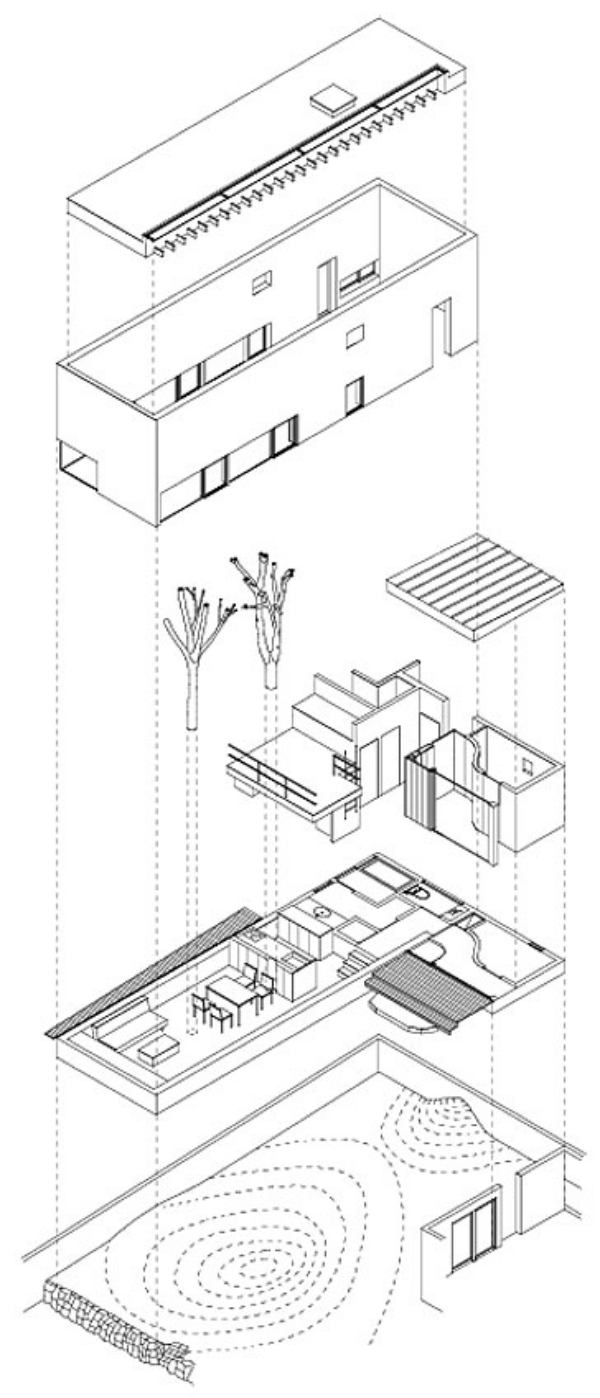 jardim da casa construído em torno de degraus de construção de árvores