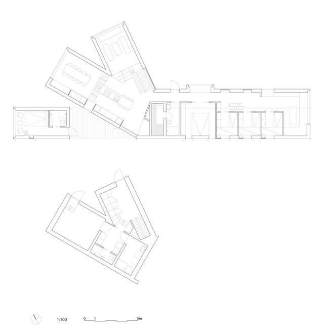 Localização de planta baixa assimétrica de casa moderna na Noruega