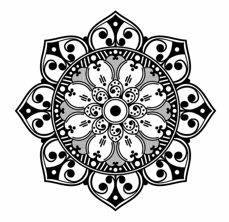 Mandala em preto e branco para decoração e desenho de pedras