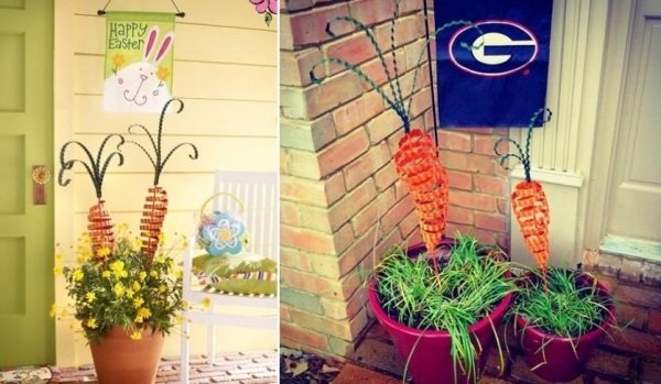 Ideias DIY para cenouras de Páscoa Vasos de flores com terraço