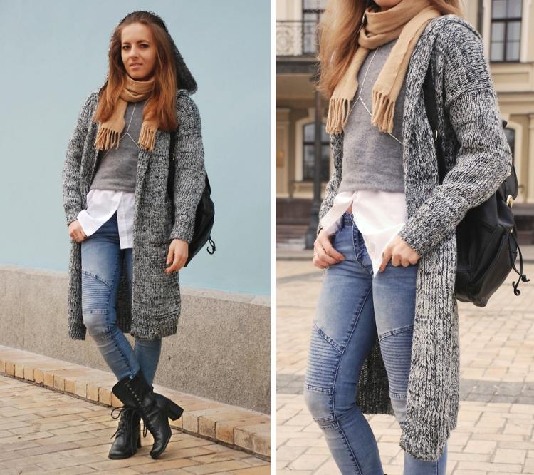 Ideias de roupas com cardigans-oversize-grey-melange-denim-shirt-blusa