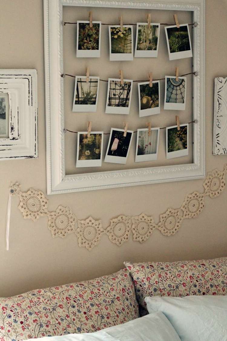 polaroid photos deco vintage idea-clothesline-lace-decoration-wall