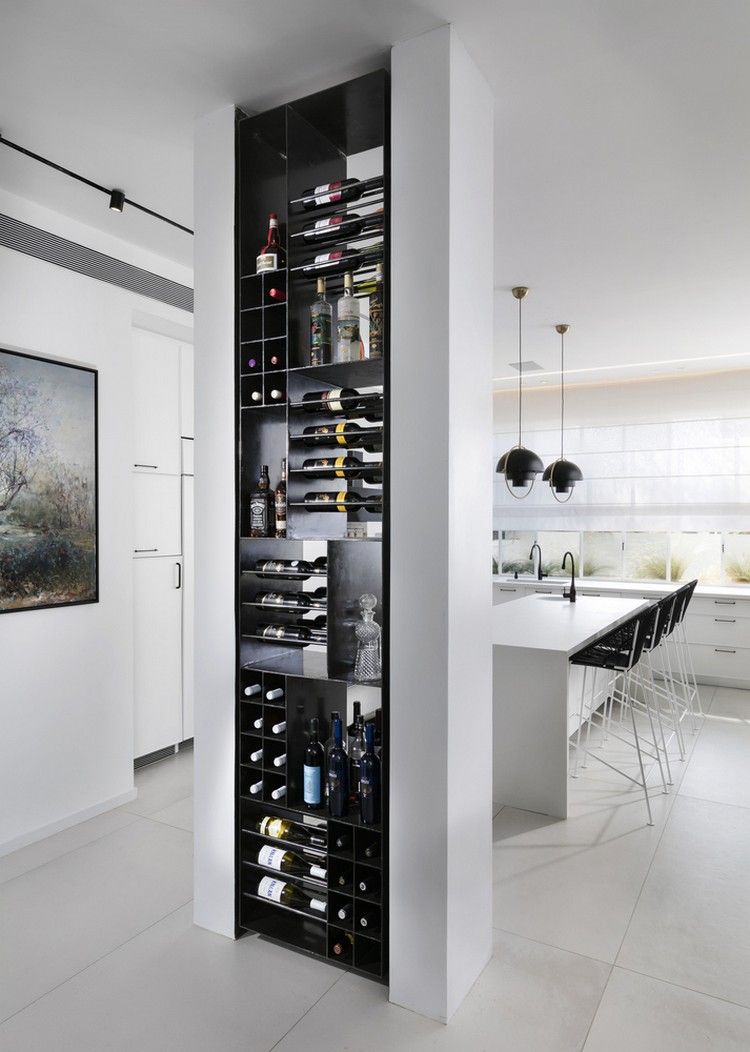 divisor de quarto com espaço de armazenamento vinho rack preto