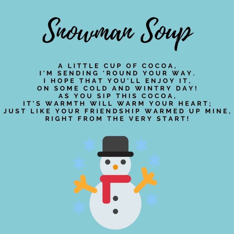 Poema da sopa do boneco de neve em inglês com boneco de neve