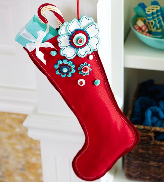 nikolausstiefel decorar botões de flores de feltro vermelho azul claro