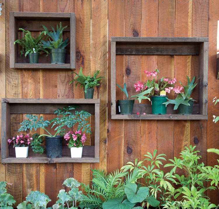 shabby-chic-garden-fence-shelves-build-wood-frames-simple-flowerpots