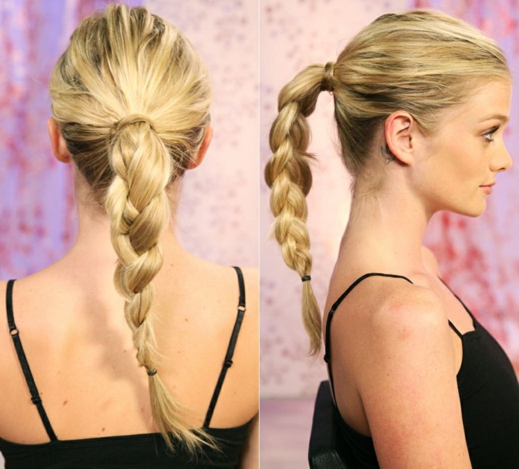 ideia de penteado simples para penteado de verão com rabo de cavalo trança