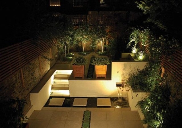 iluminação jardim terraço embutido recurso de água led