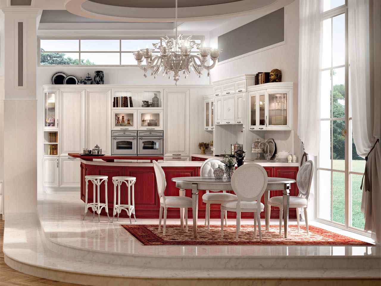 cozinha de luxo - piso de mármore branco vermelho luxo design de superfície de alto brilho