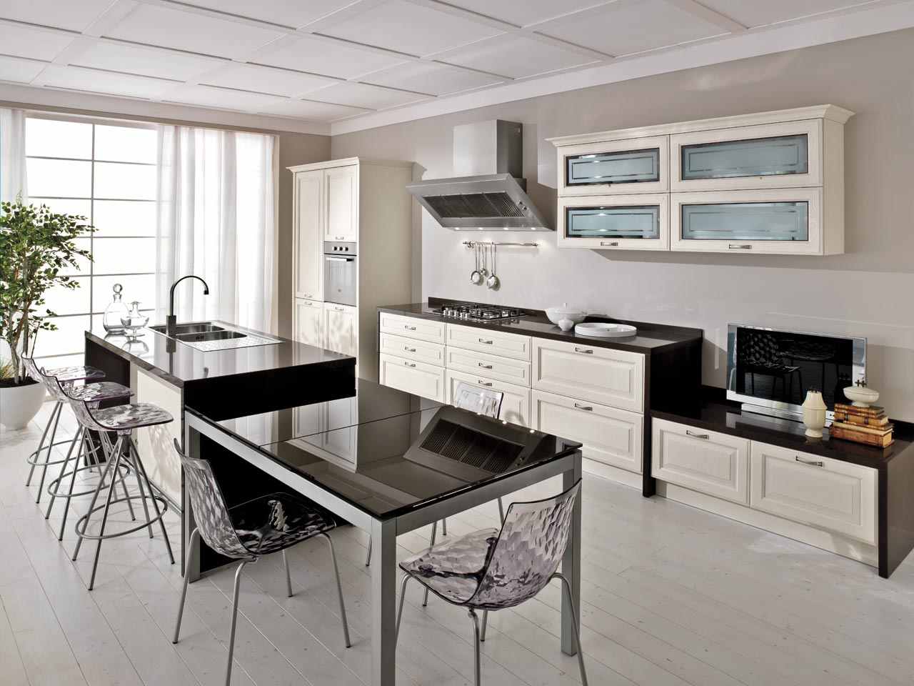 Cozinha-design-italiano-moderno-cadeiras-acrílico-vidro exaustor-exaustor